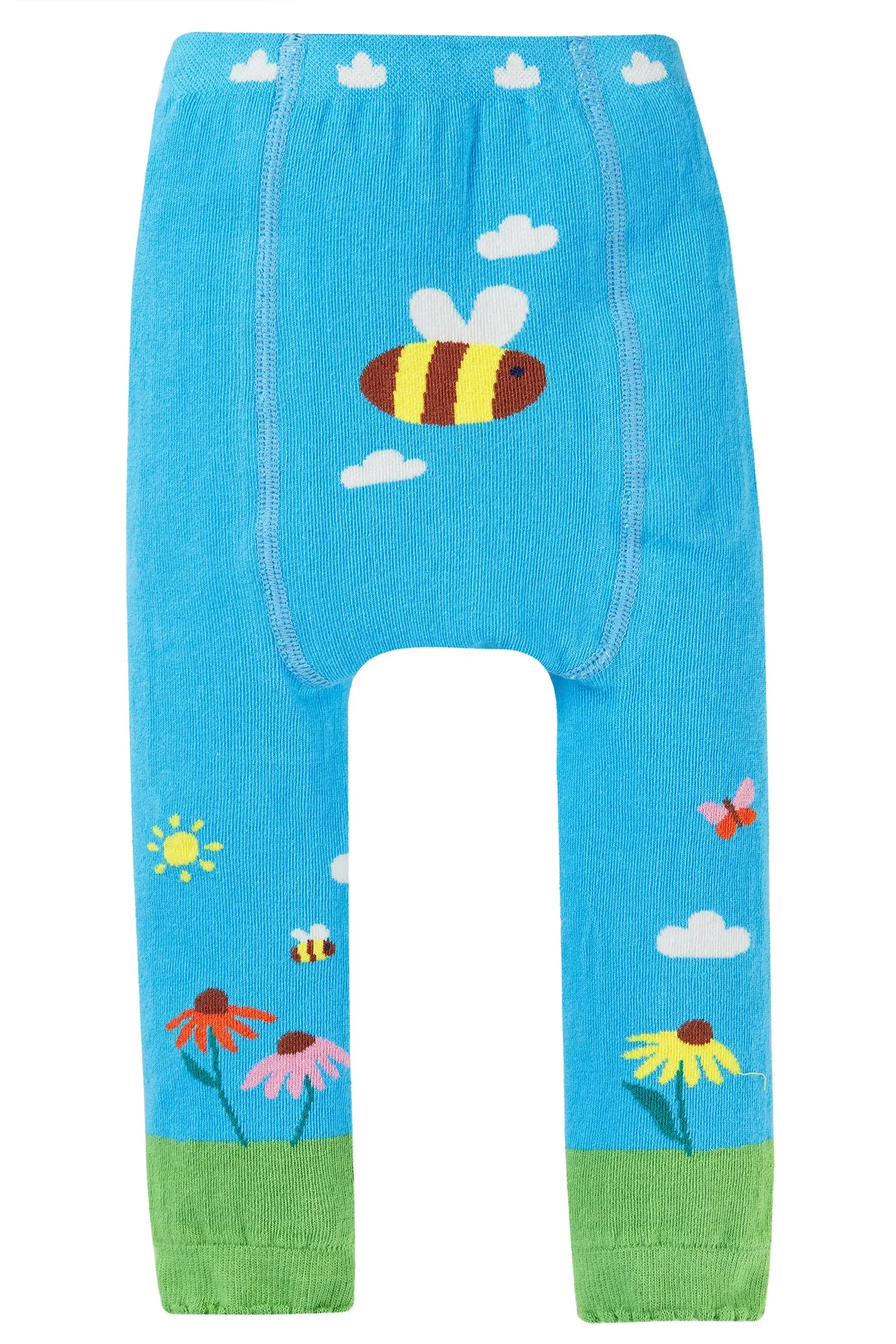 Frugi Little Knitted Leggings Beluga Blue Bee