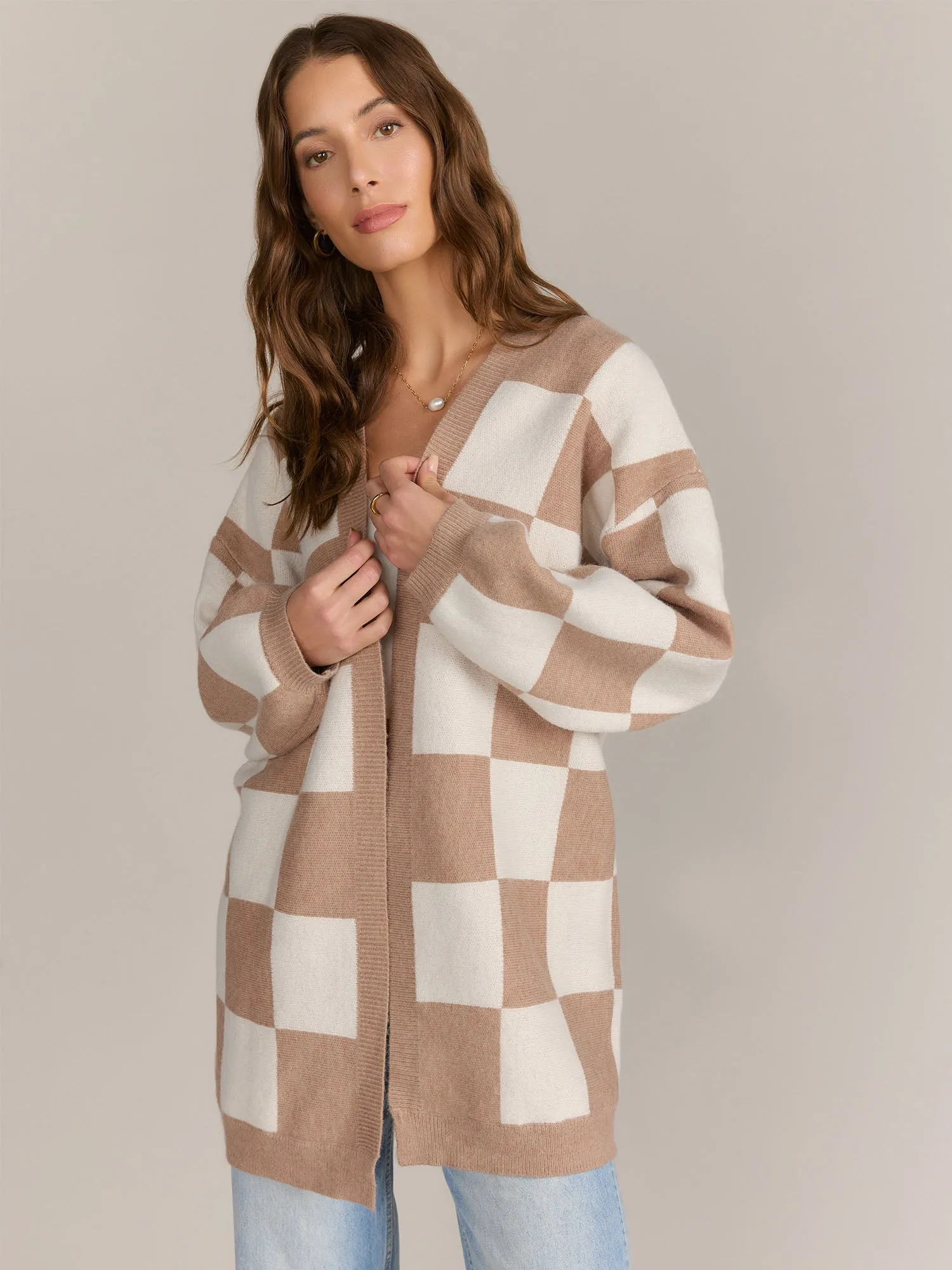 Gilli Checkboard Open Front Cardigan - Brands We Love