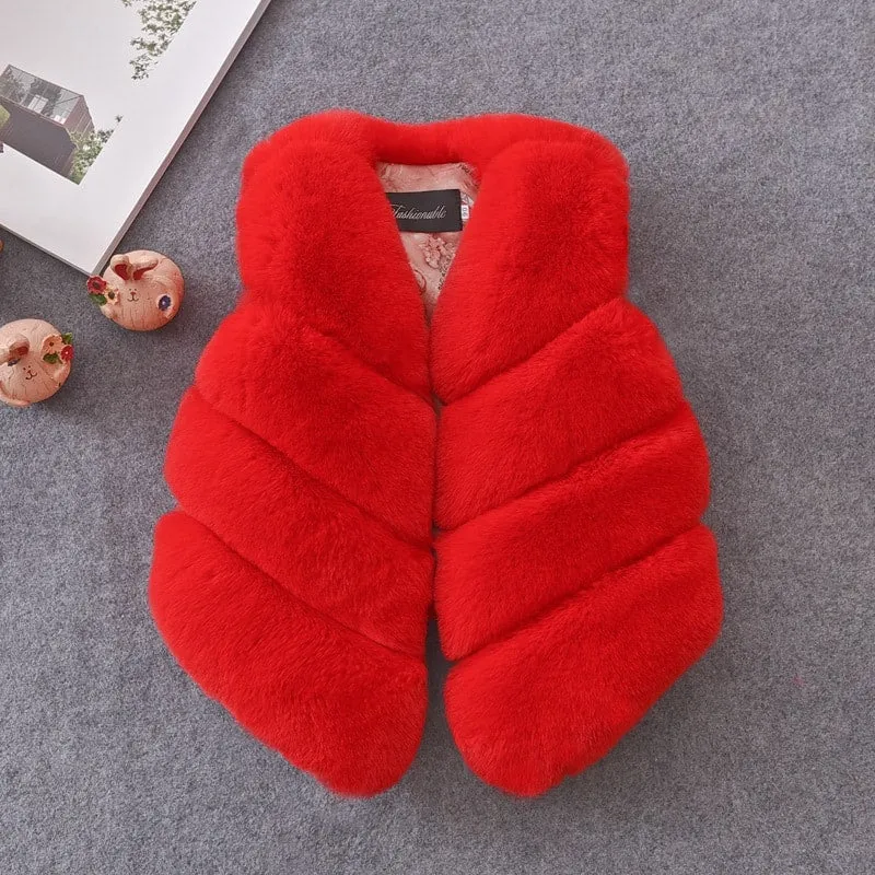 Girls Fur Gilet - Red