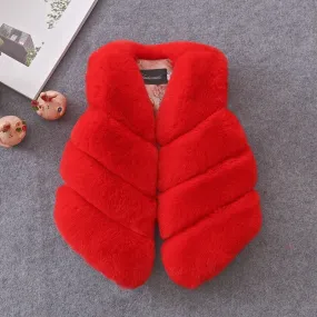 Girls Fur Gilet - Red