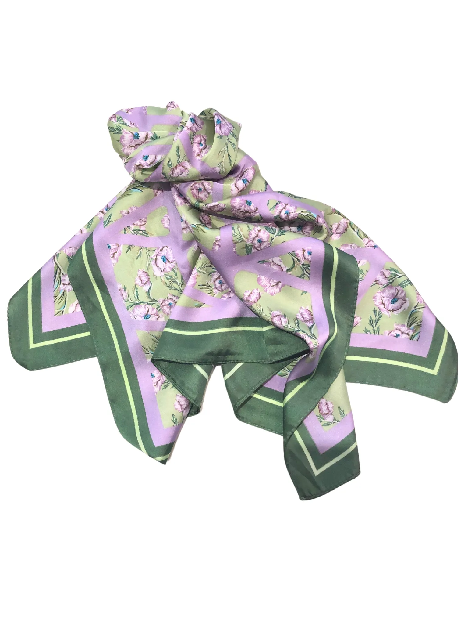 Green And Lilac Floral Luxurious Satin Scarf