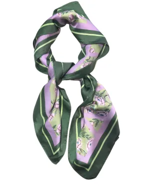 Green And Lilac Floral Luxurious Satin Scarf