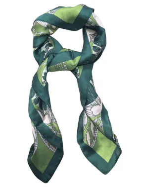 Green Multi Print Luxurious Satin Scarf