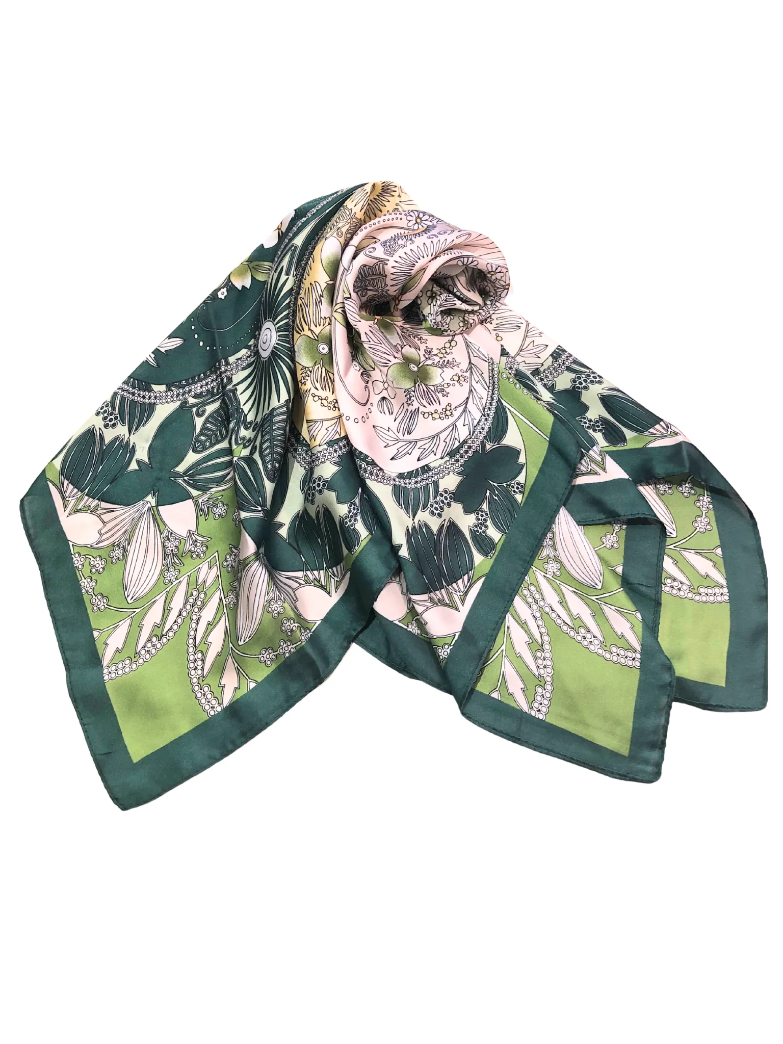 Green Multi Print Luxurious Satin Scarf