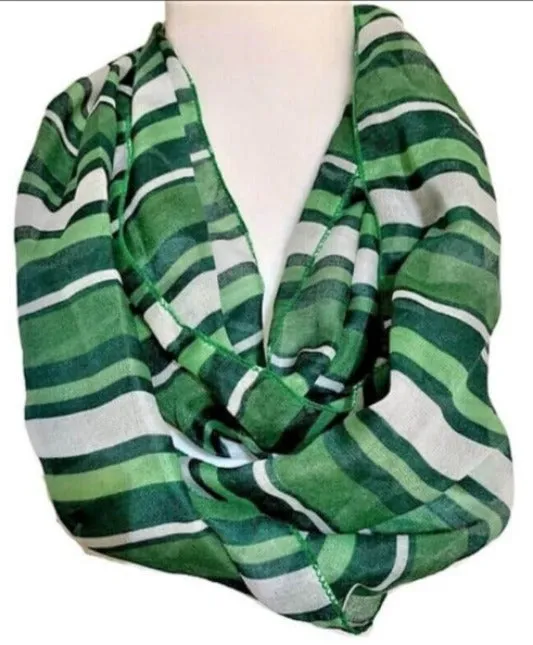 Green White Striped Infinity Scarf