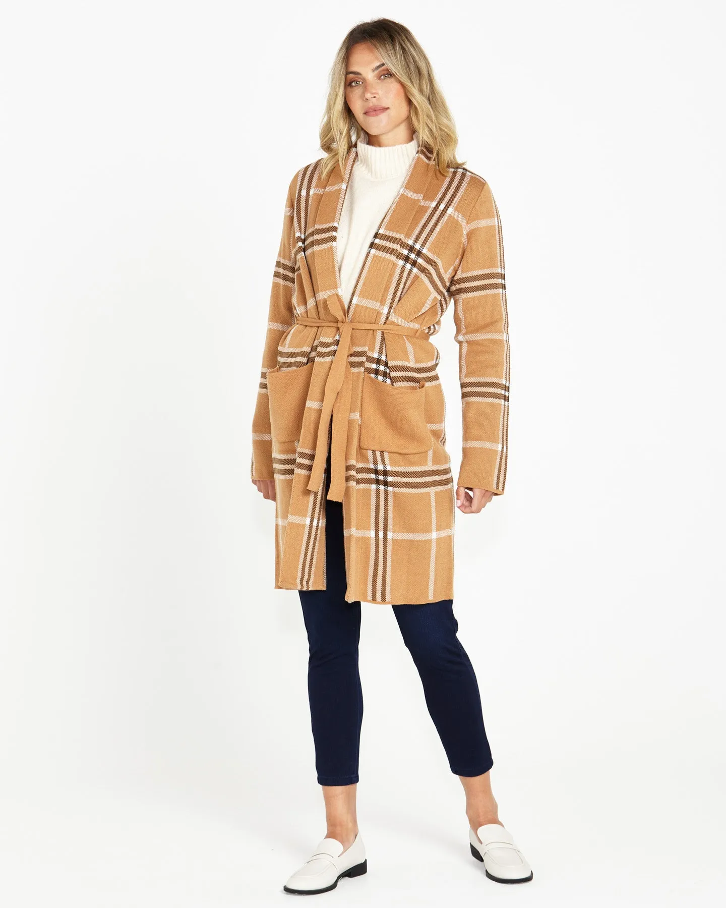 HAMPSHIRE CARDIGAN - BEIGE PLAID