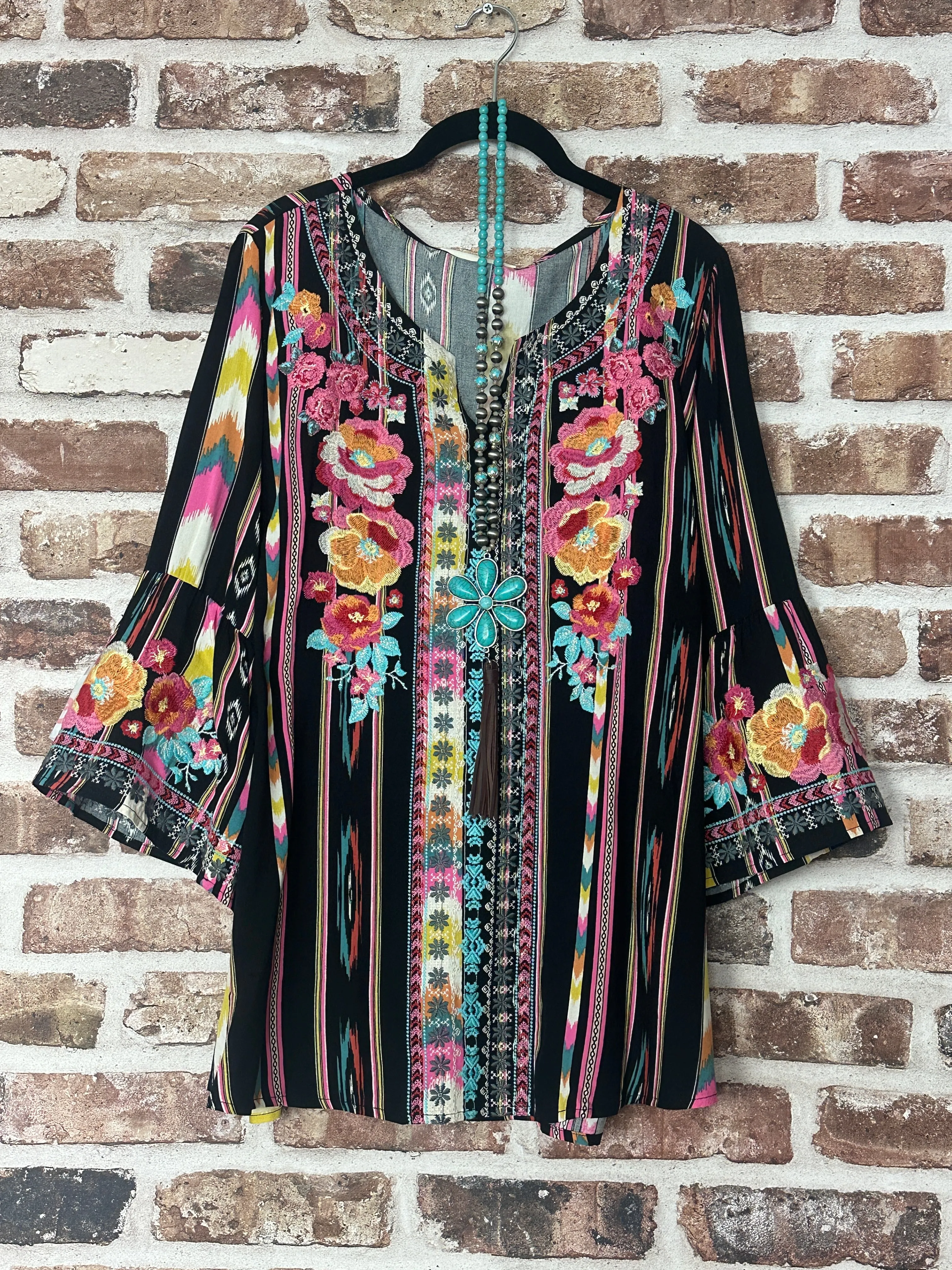 Happiness is a choice Embroidered Black Multicolor Tunic