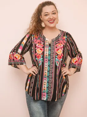 Happiness is a choice Embroidered Black Multicolor Tunic