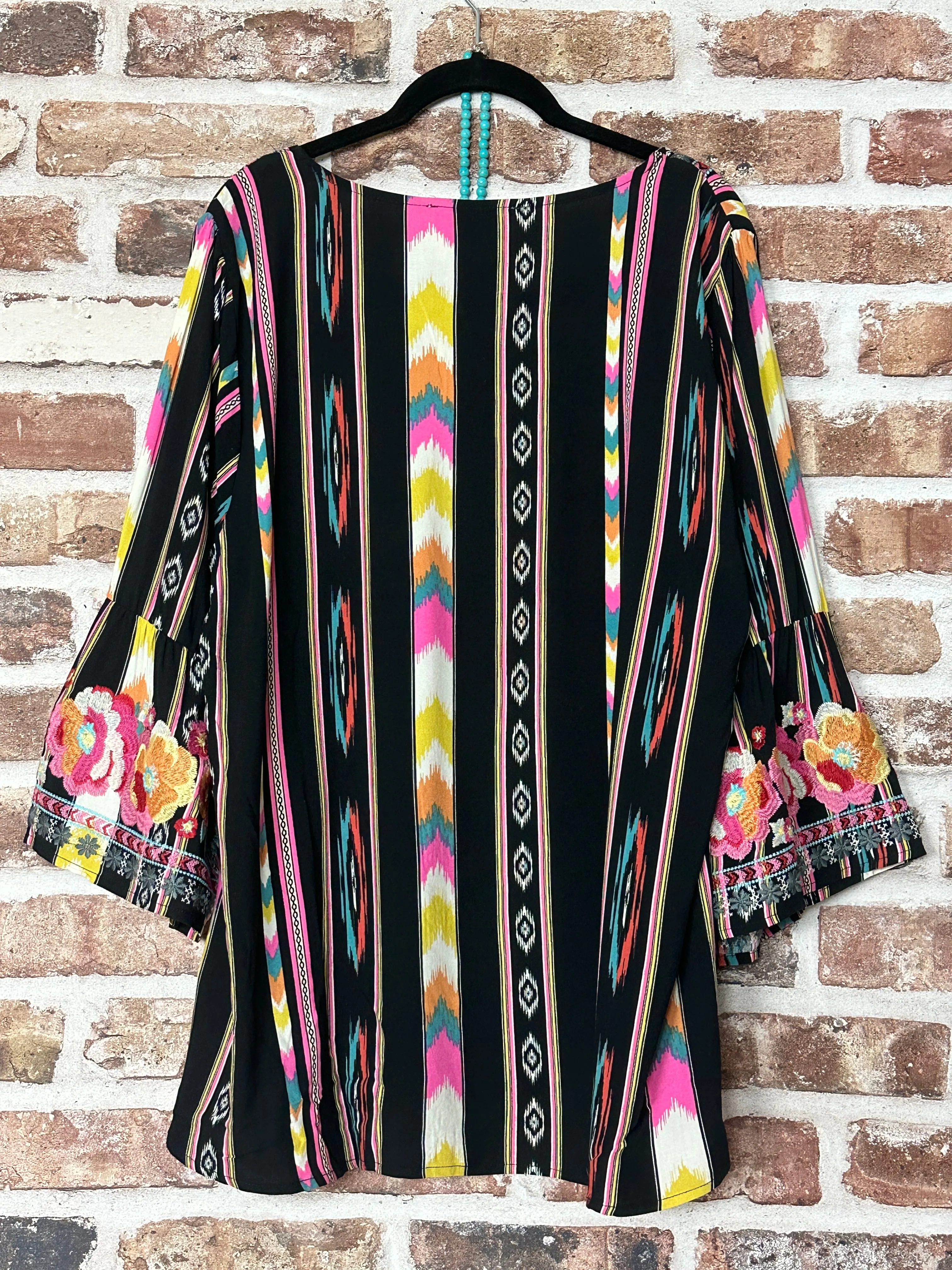 Happiness is a choice Embroidered Black Multicolor Tunic