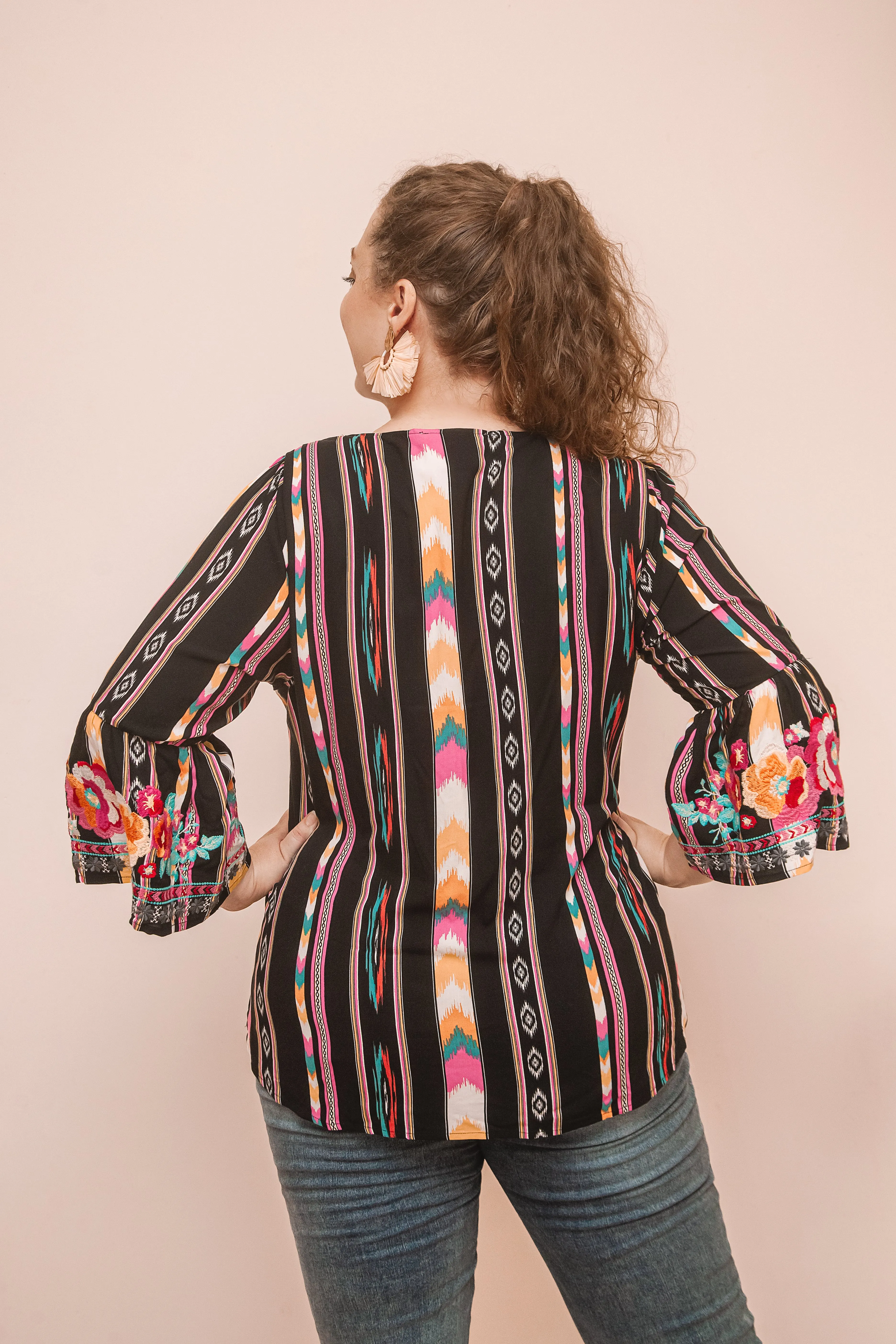 Happiness is a choice Embroidered Black Multicolor Tunic