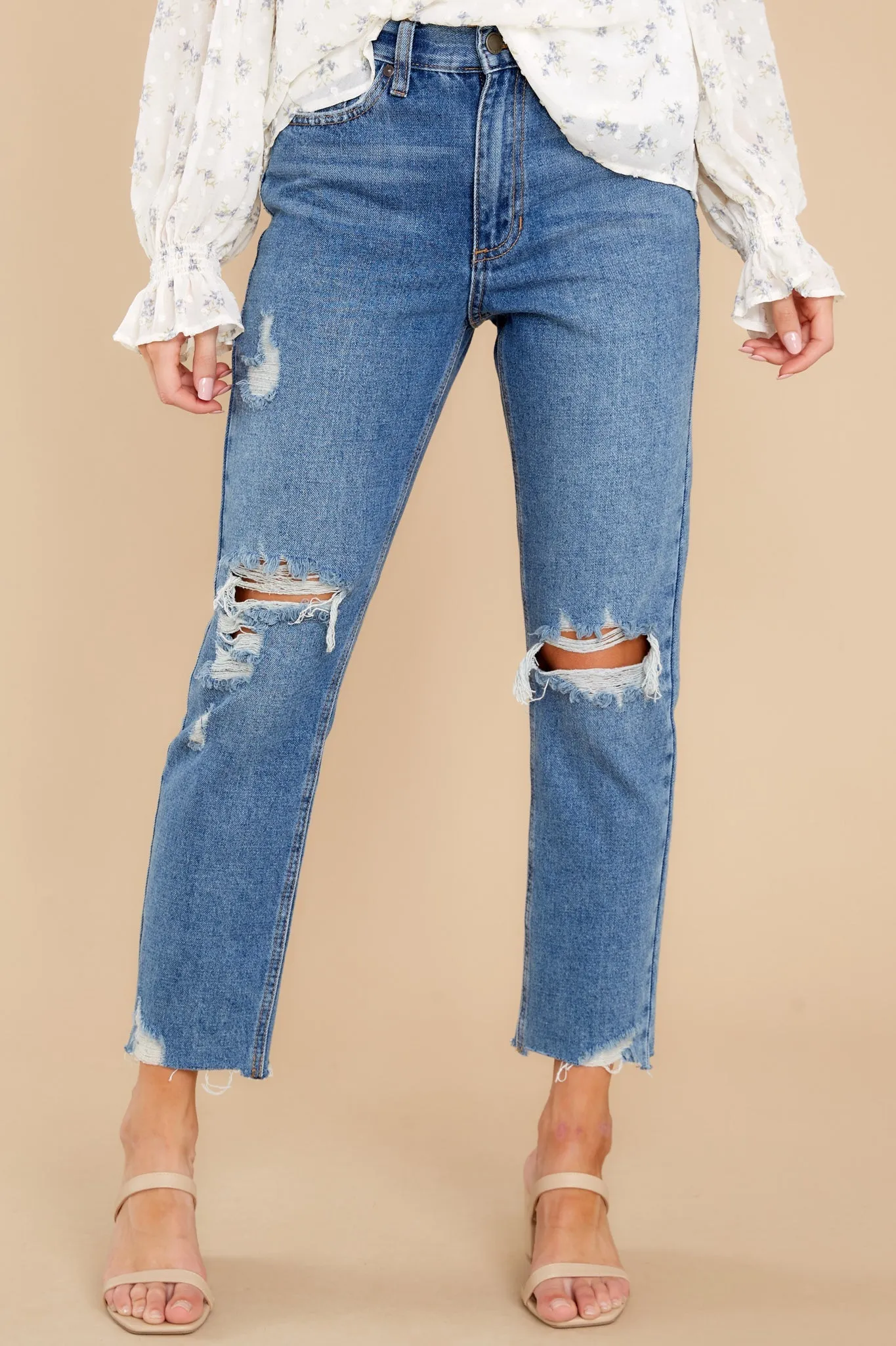 Heard A Rumor Medium Wash Distressed Mom Jeans