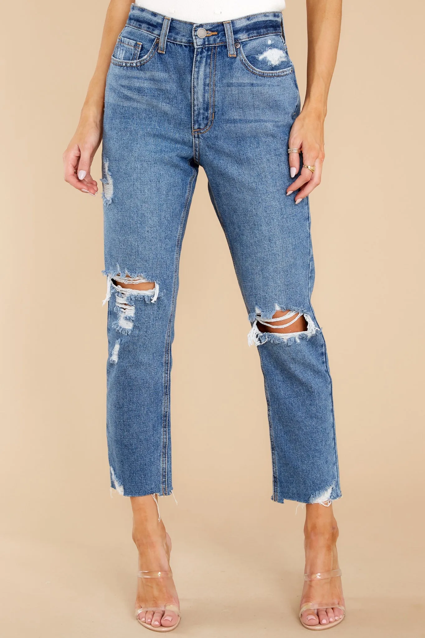 Heard A Rumor Medium Wash Distressed Mom Jeans