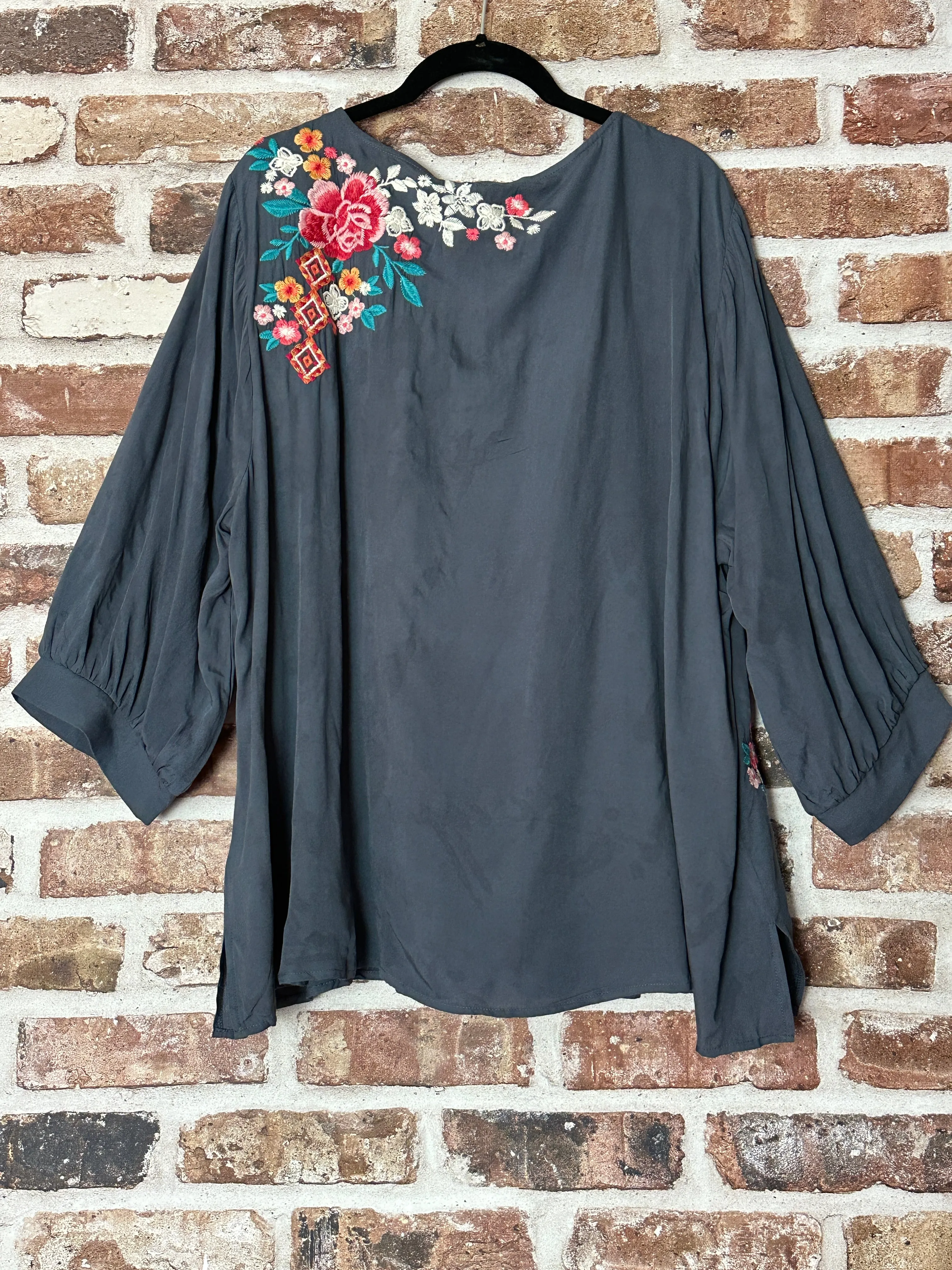 Hopes Embroidered Bohemian Charcoal Top