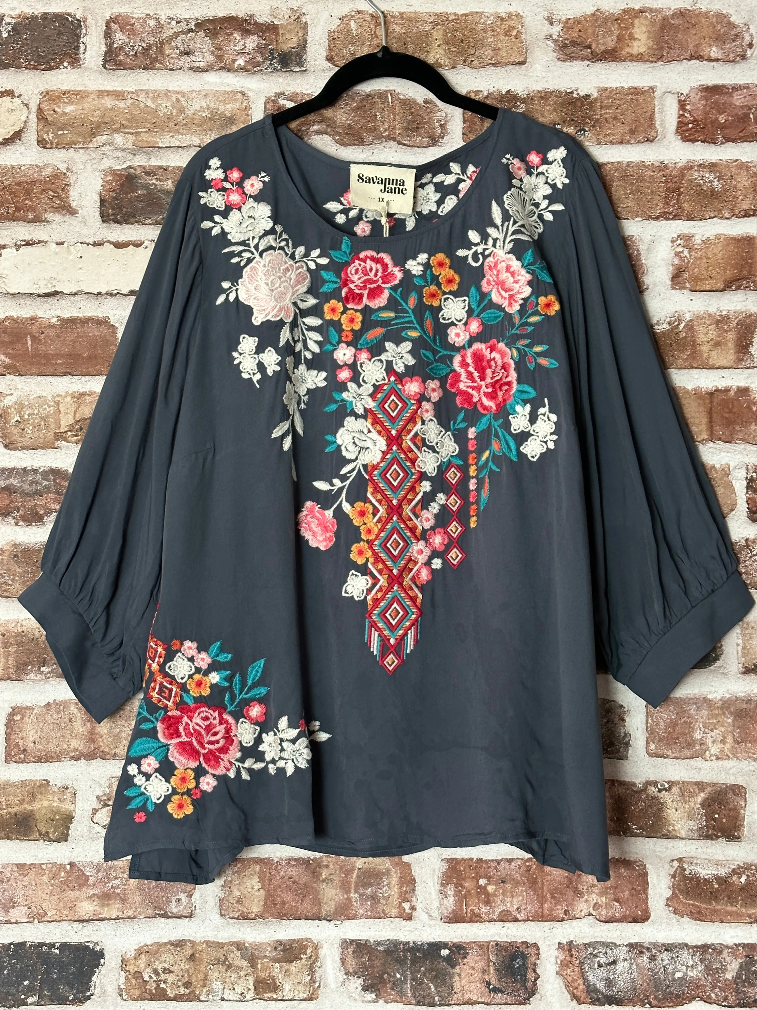 Hopes Embroidered Bohemian Charcoal Top