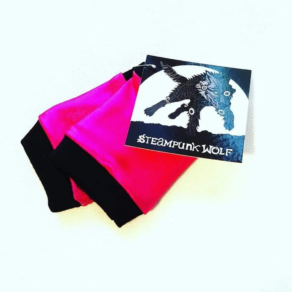 Hot Pink Black Rockstar Fingerless Gloves for Kids and Adults