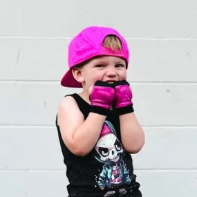 Hot Pink Black Rockstar Fingerless Gloves for Kids and Adults