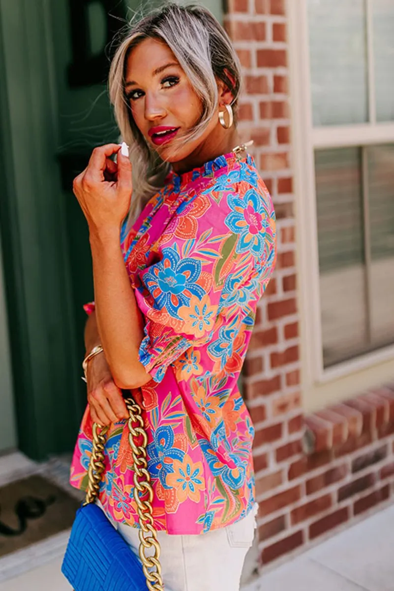 Hot Pink Boho Floral Blouse