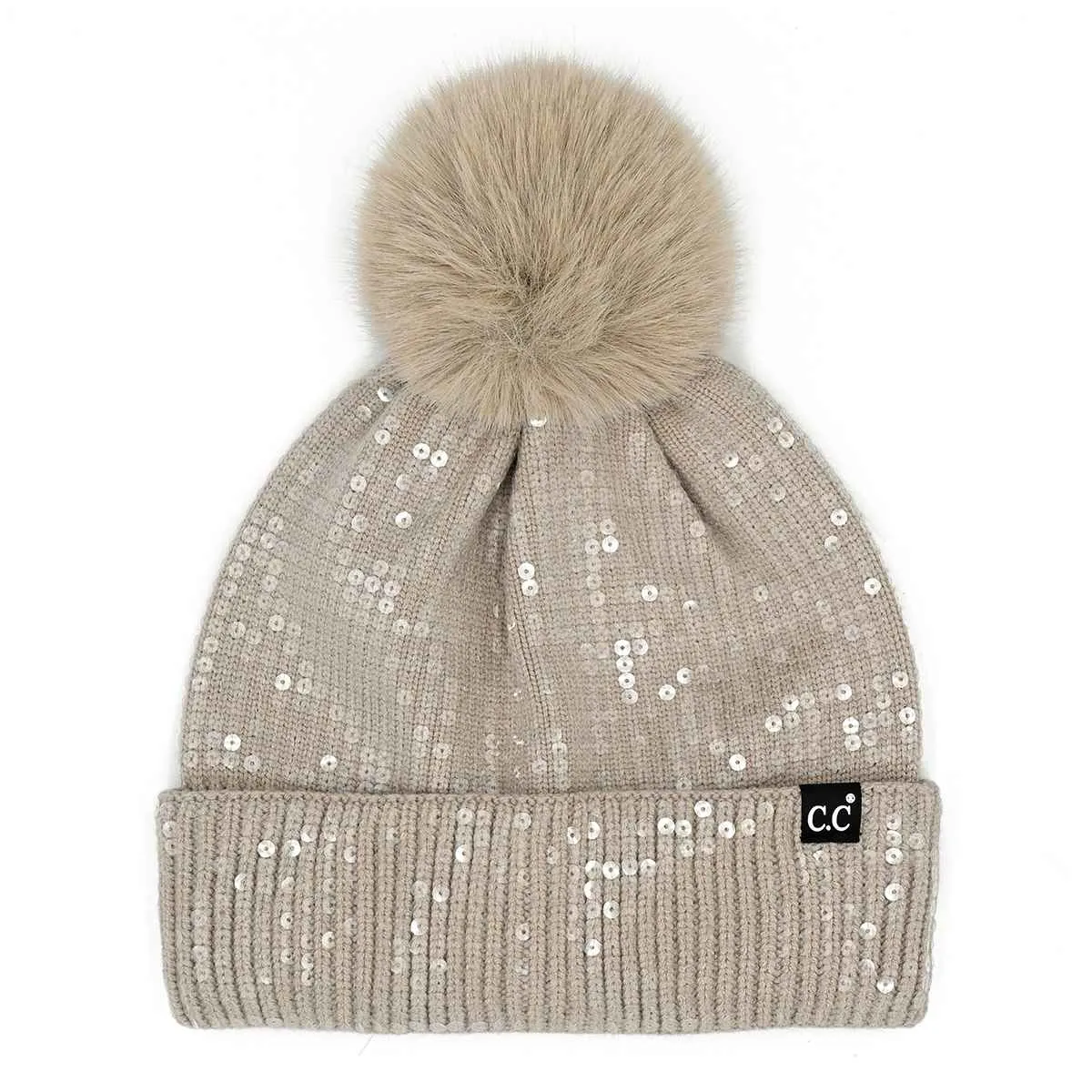 HTC0044 Sofia All Over Sequin Pom Beanie