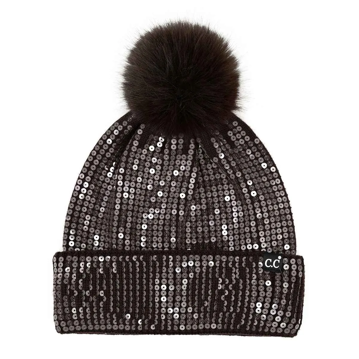 HTC0044 Sofia All Over Sequin Pom Beanie