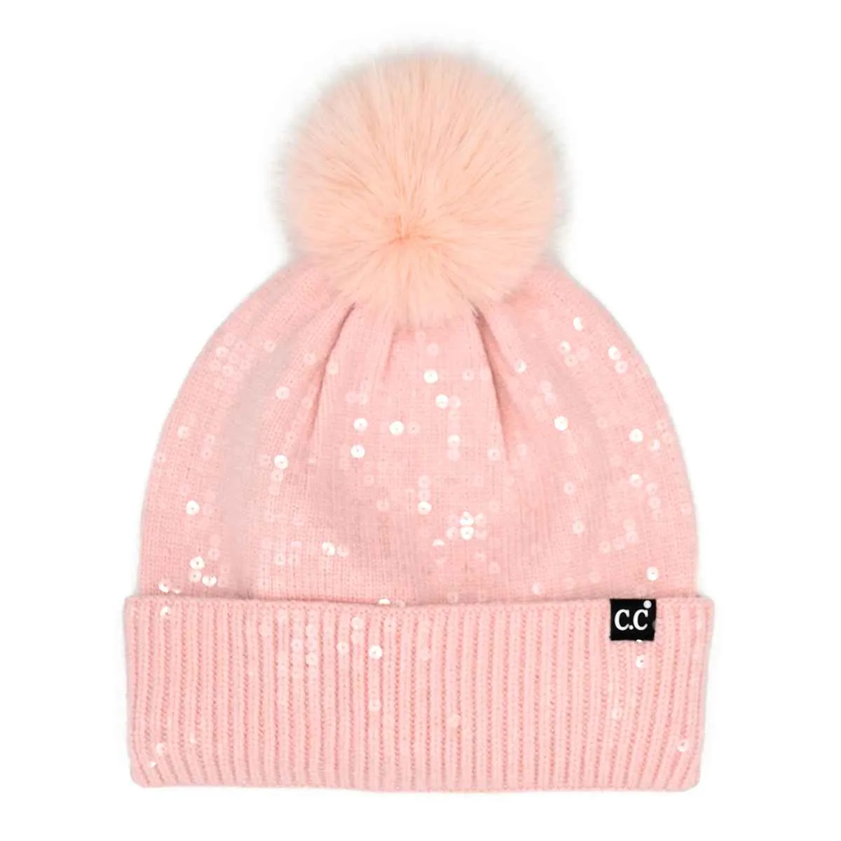 HTC0044 Sofia All Over Sequin Pom Beanie