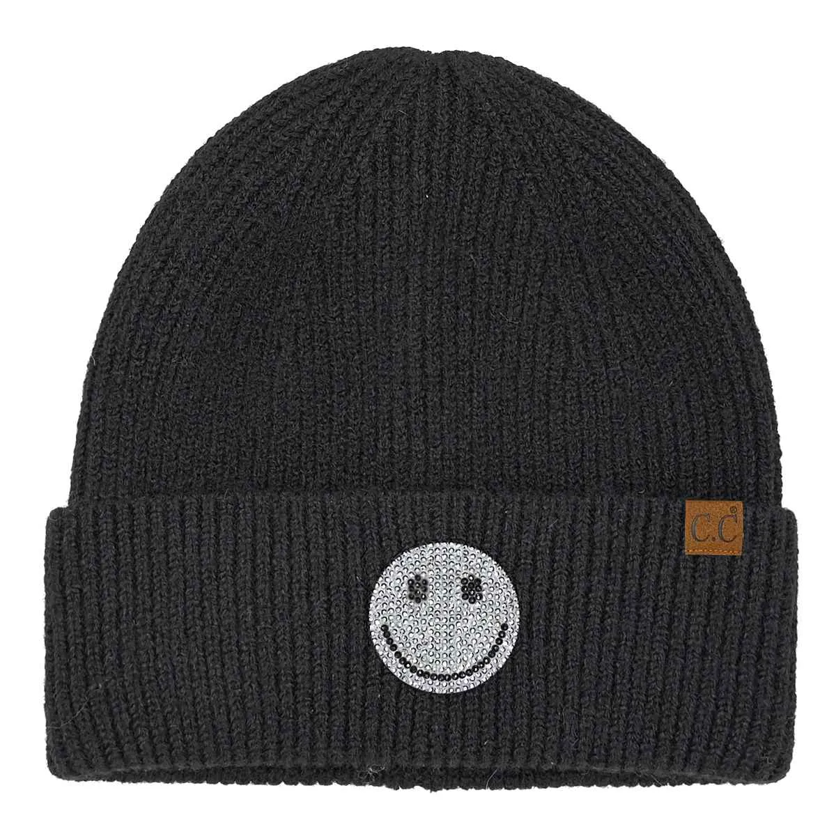 HTE0100 Layla Rhinestone Smiley Beanie