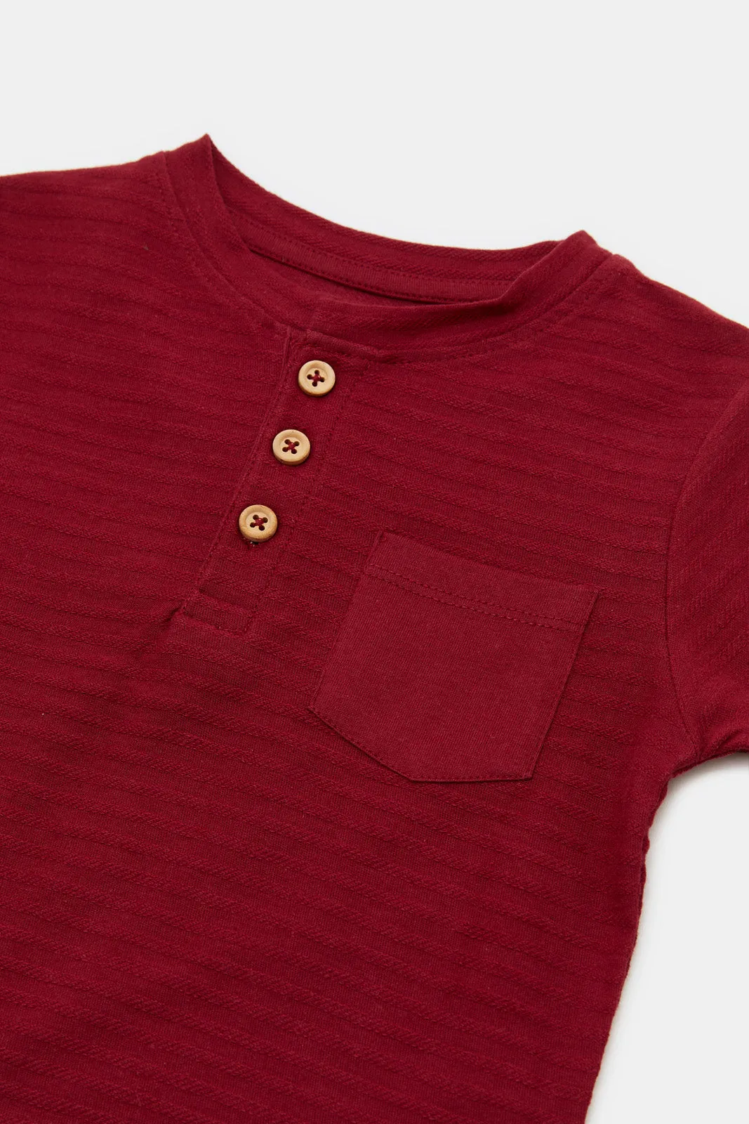 Infant Boys Burgundy Jacquard Henley T-Shirt