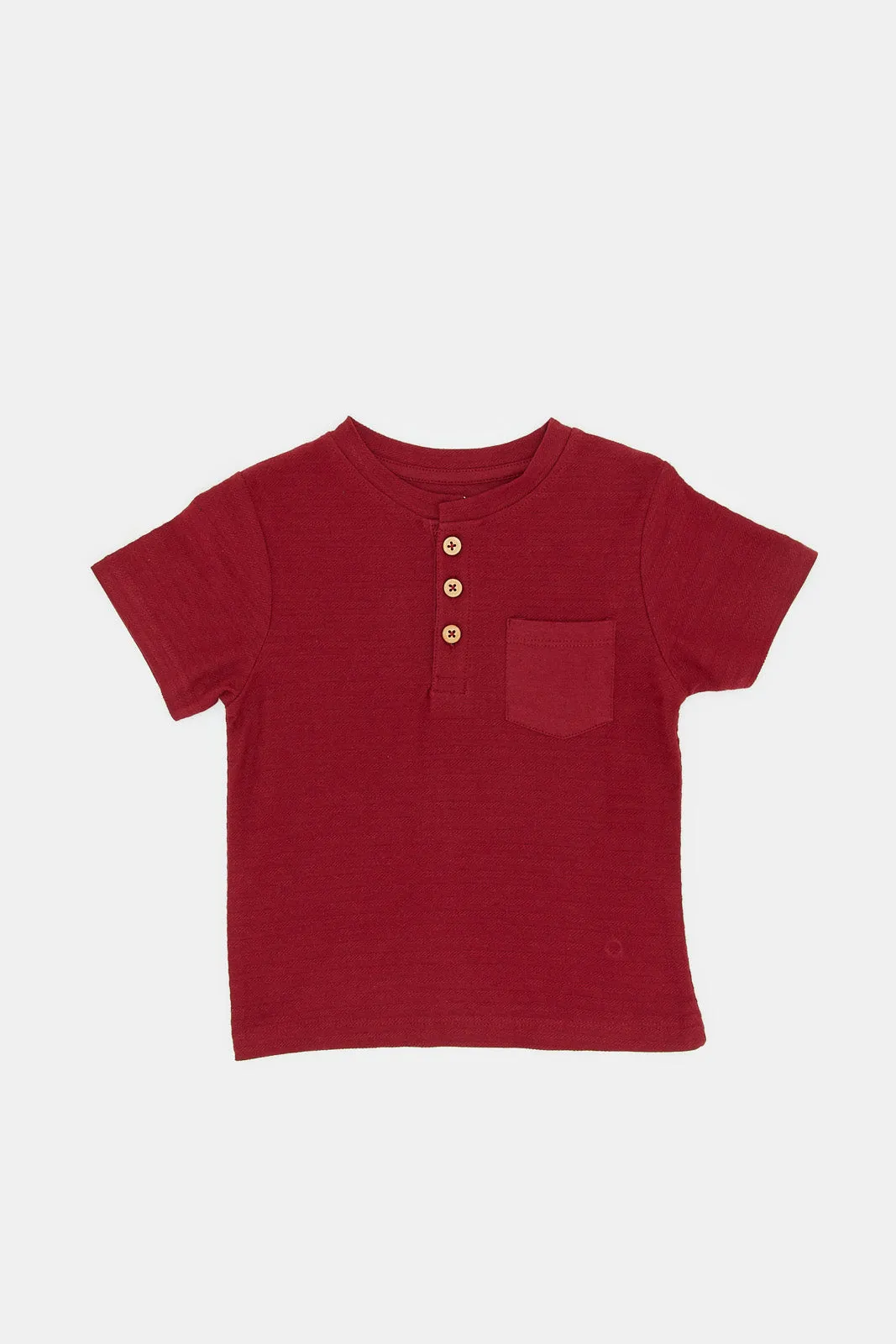 Infant Boys Burgundy Jacquard Henley T-Shirt