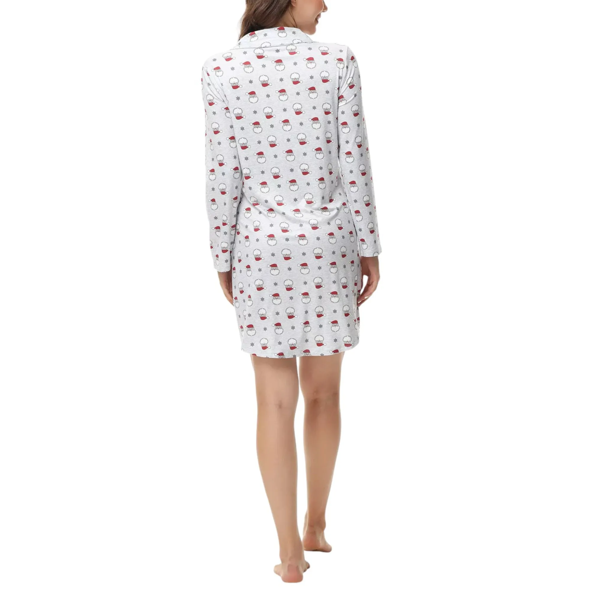 INK   IVY Women's Long Sleeve Printed Notch Collar Sleepshirt Nightgown