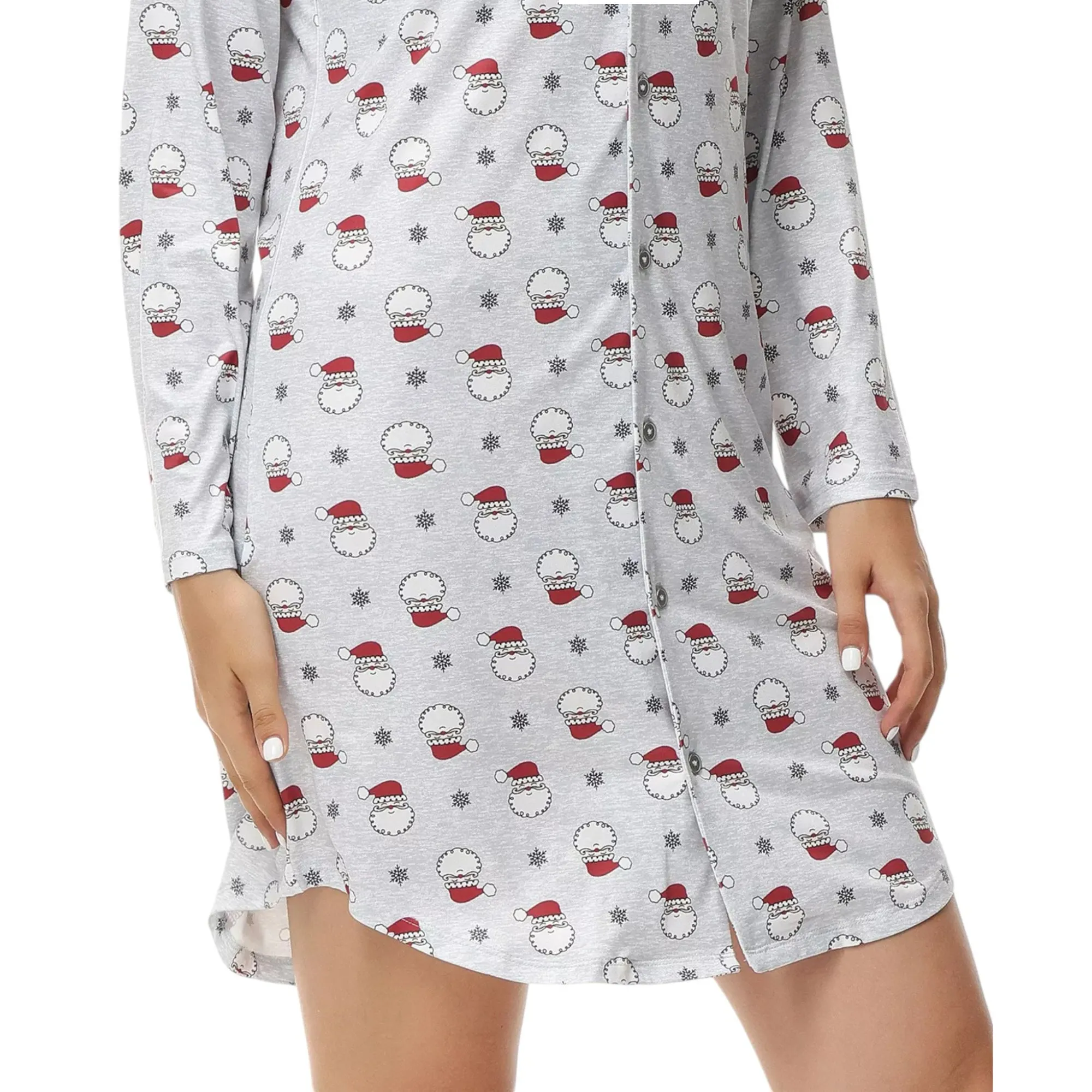 INK   IVY Women's Long Sleeve Printed Notch Collar Sleepshirt Nightgown