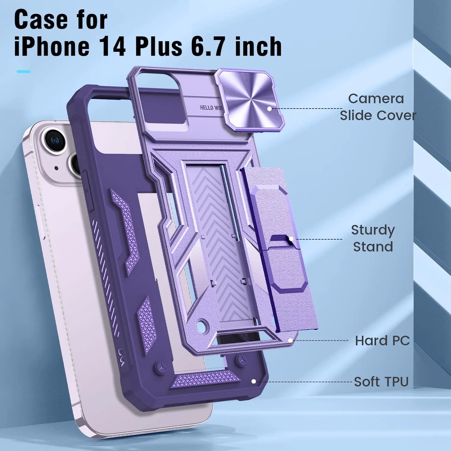 iPhone 14 Plus Case Slide Camera Cover, Phone Case 6.7", Purple