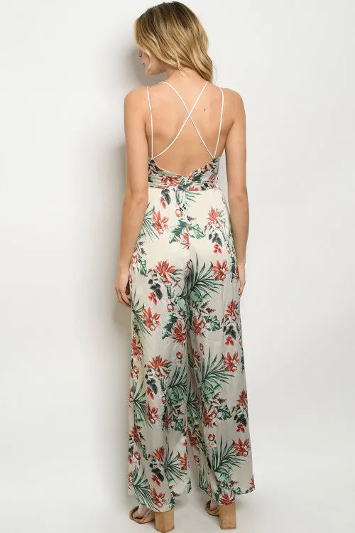 Ivory Floral Split Leg Jumpsuit