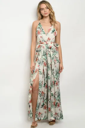 Ivory Floral Split Leg Jumpsuit