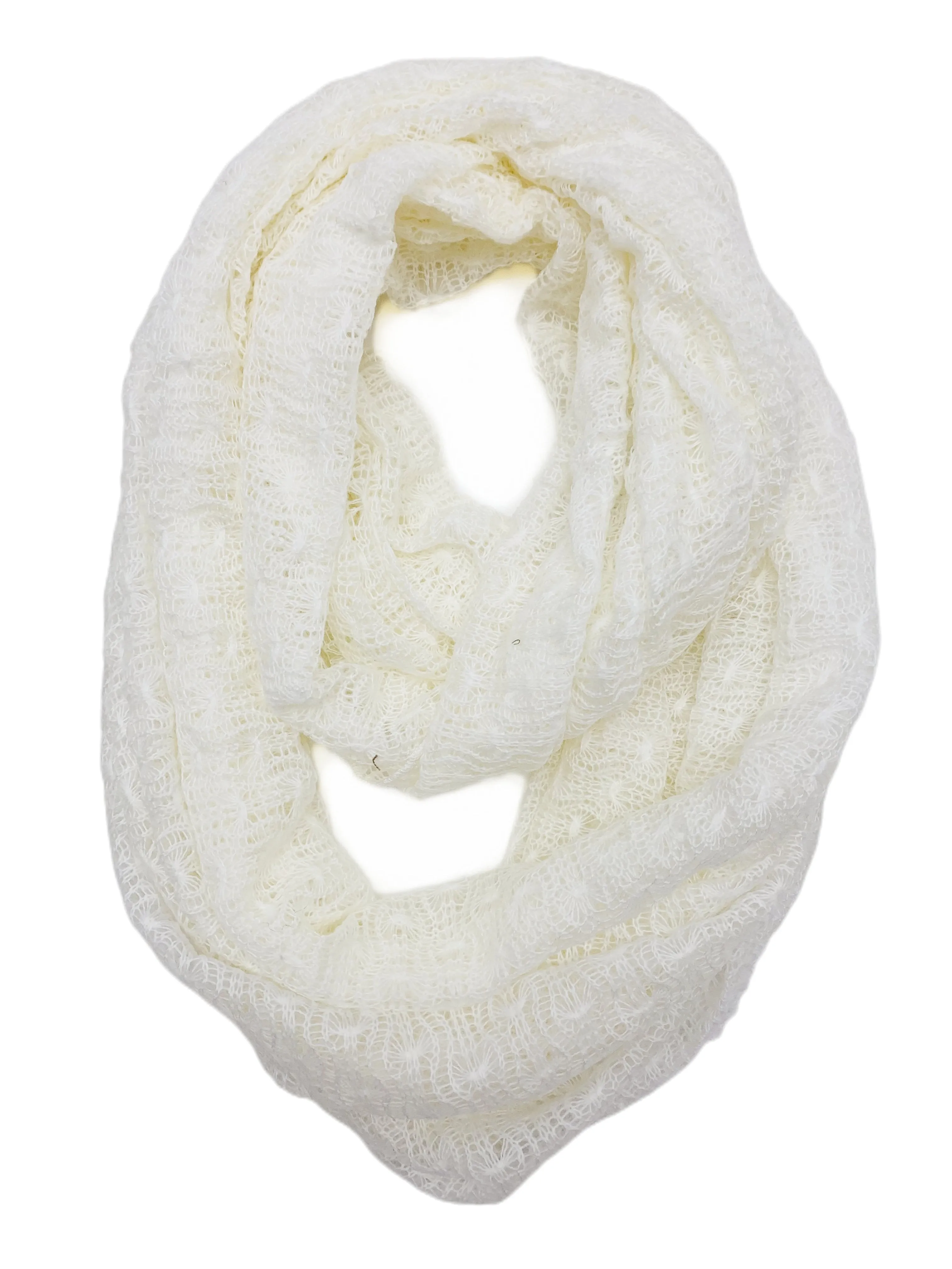 JC012802 Knitted Floral Pattern Infinity Scarf