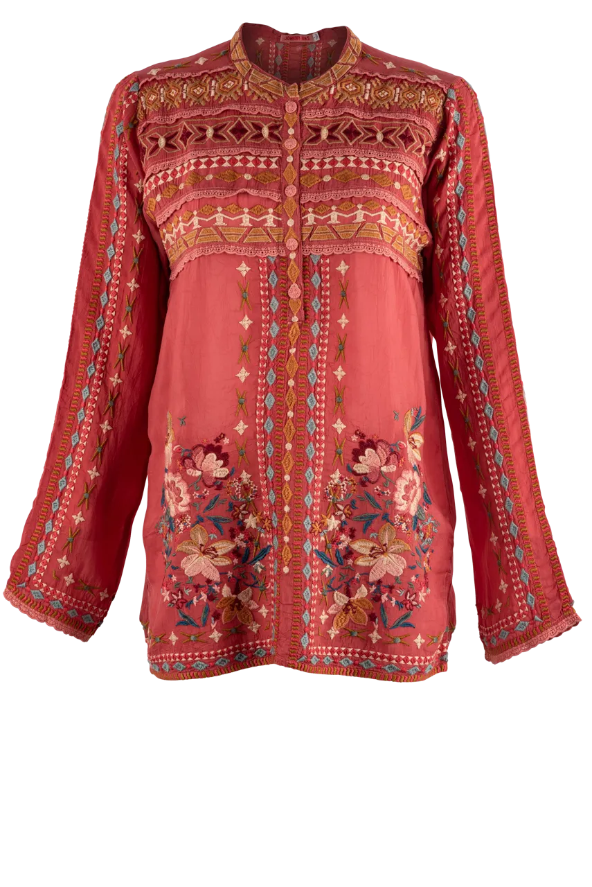 Johnny Was Dusty Cedar Dover Embroidered Blouse