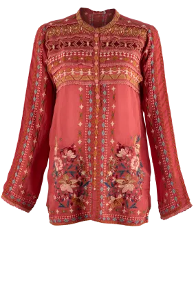 Johnny Was Dusty Cedar Dover Embroidered Blouse