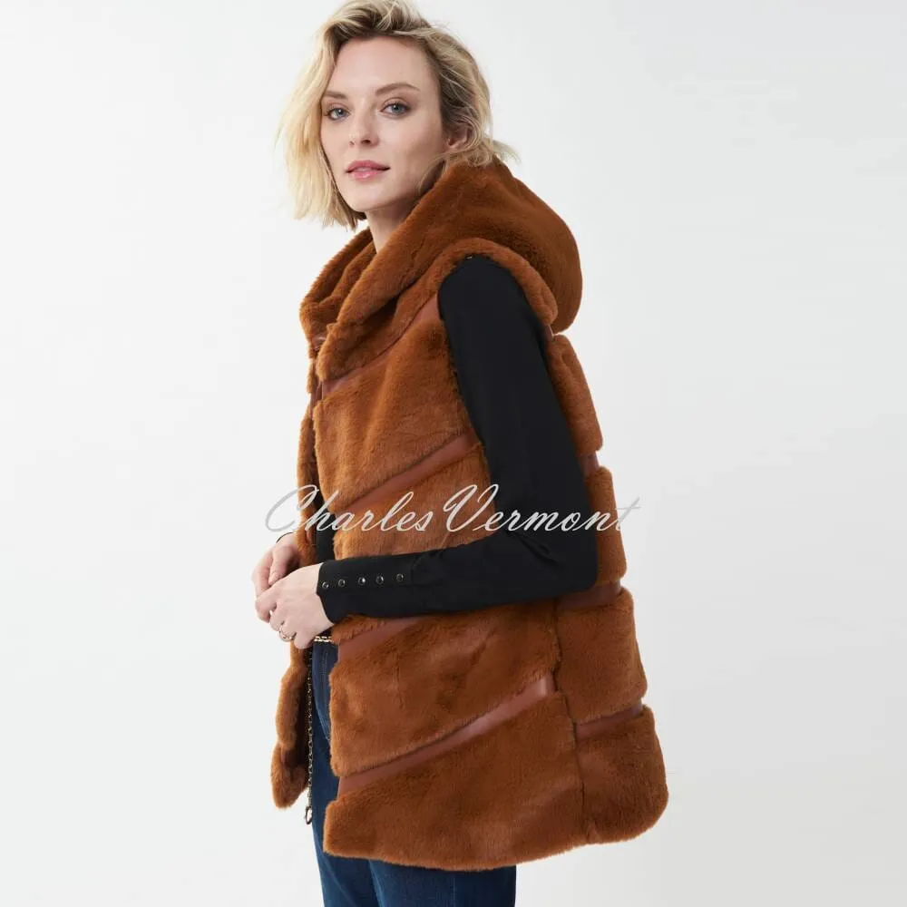 Joseph Ribkoff Hooded Faux Fur Gilet - Style 223910 (Maple)