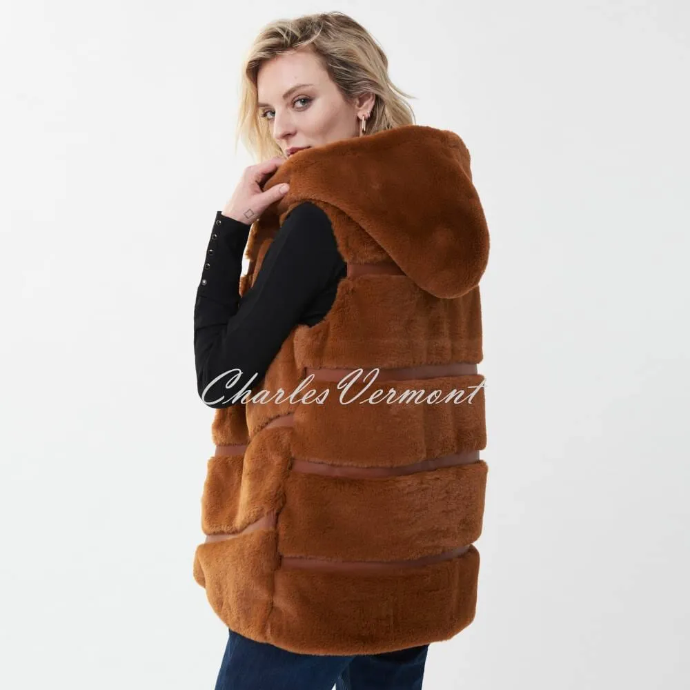 Joseph Ribkoff Hooded Faux Fur Gilet - Style 223910 (Maple)