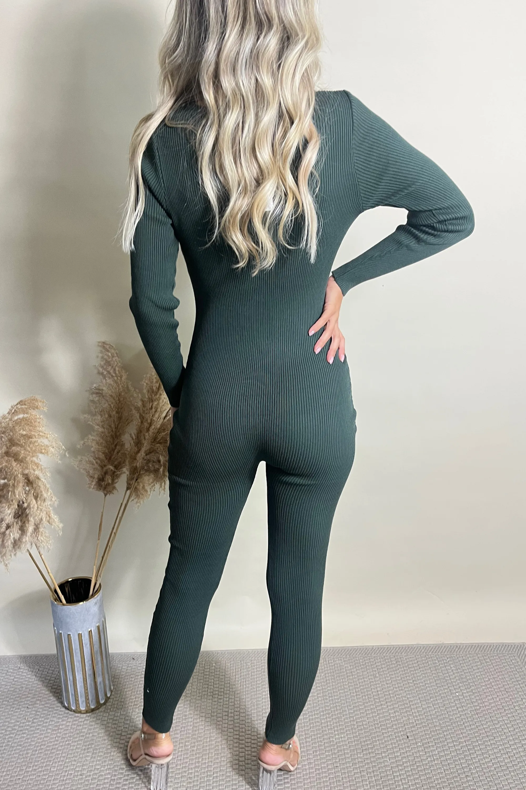 Khaki diamante knit unitard