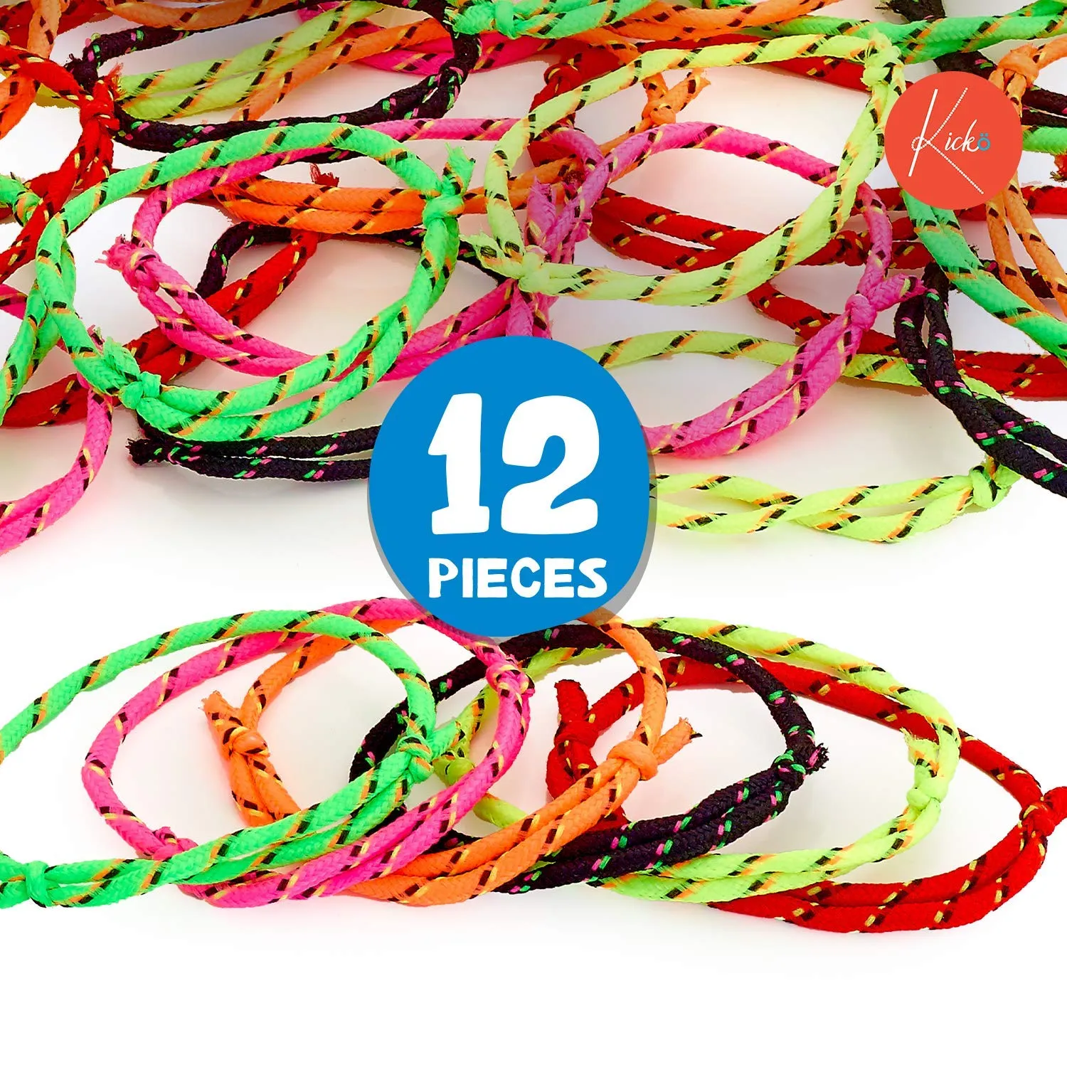 Kicko Neon Rope Friendship Bracelets - 12 Pack -Assorted Color - Personal Wear, Fashion