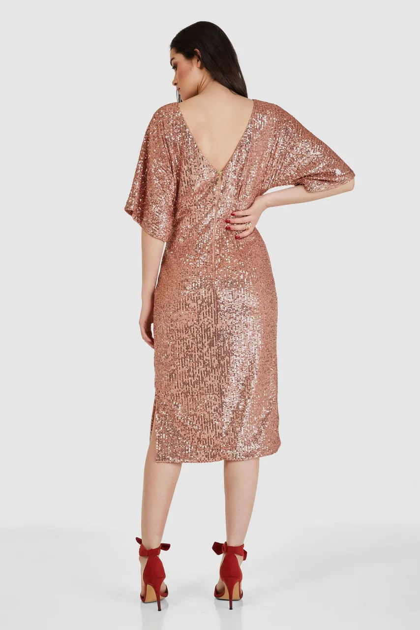 Kimmy Kimono Pencil Midi Dress (Rose Gold)