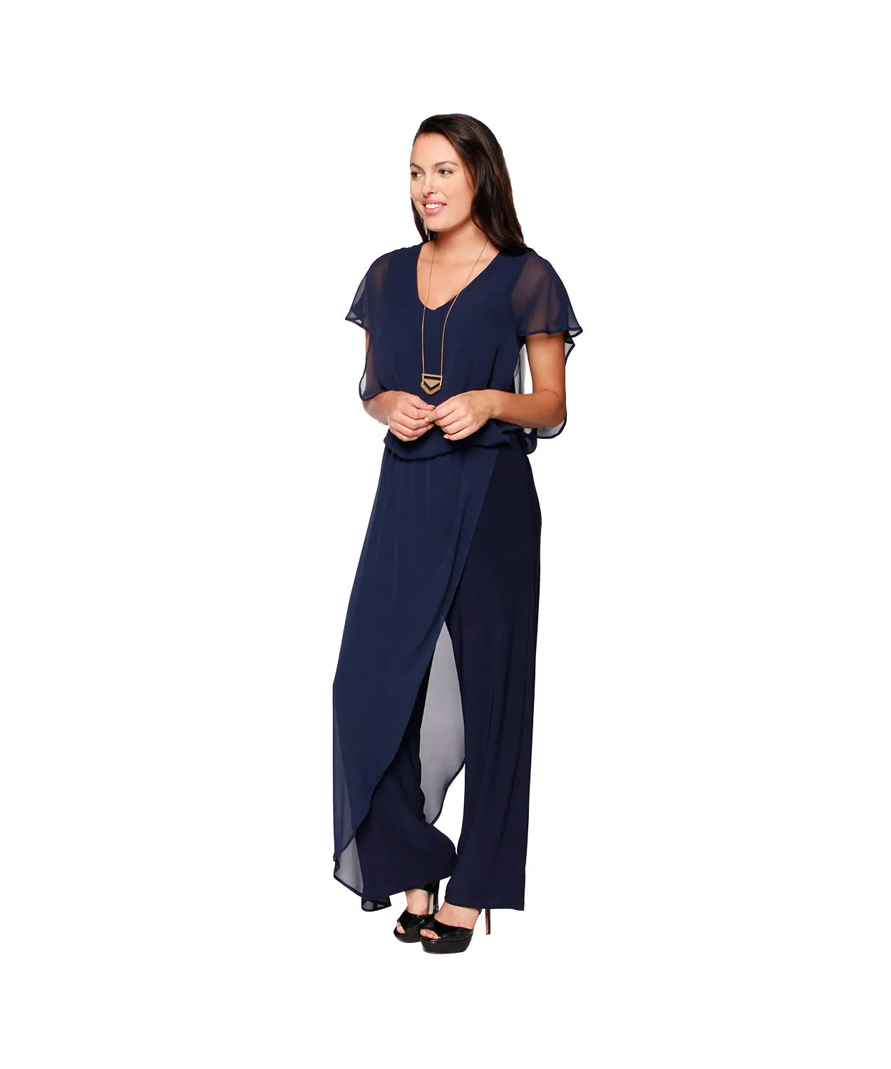 Last Tango Jumpsuit With Chiffon Overlay - Navy