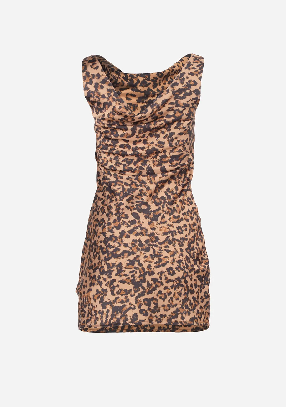 Leopard Print Cowl Neck Mini Dress