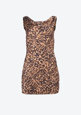 Leopard Print Cowl Neck Mini Dress