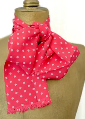 Liberty Print Pink and White Polkadot Long Silk Scarf