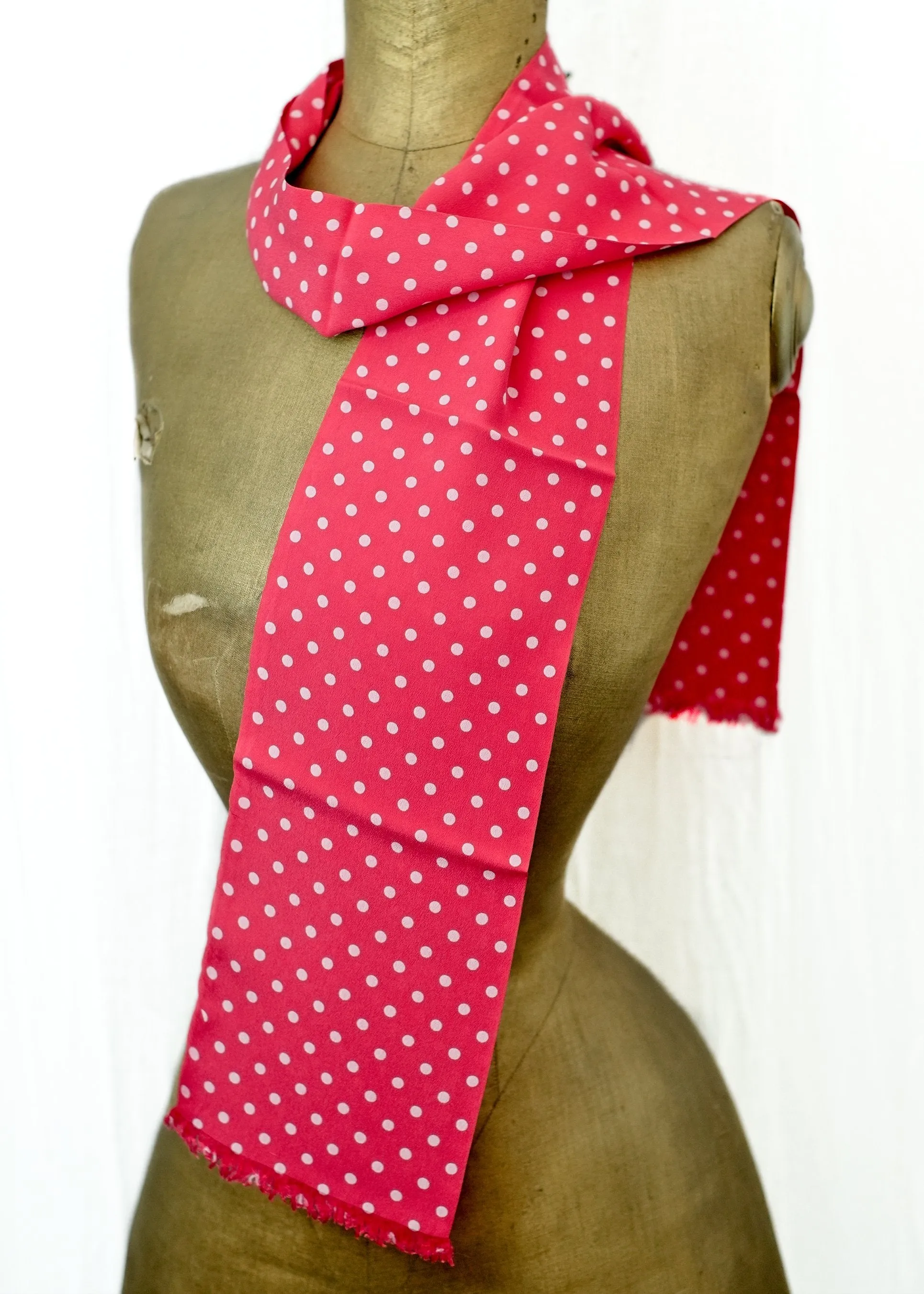 Liberty Print Pink and White Polkadot Long Silk Scarf