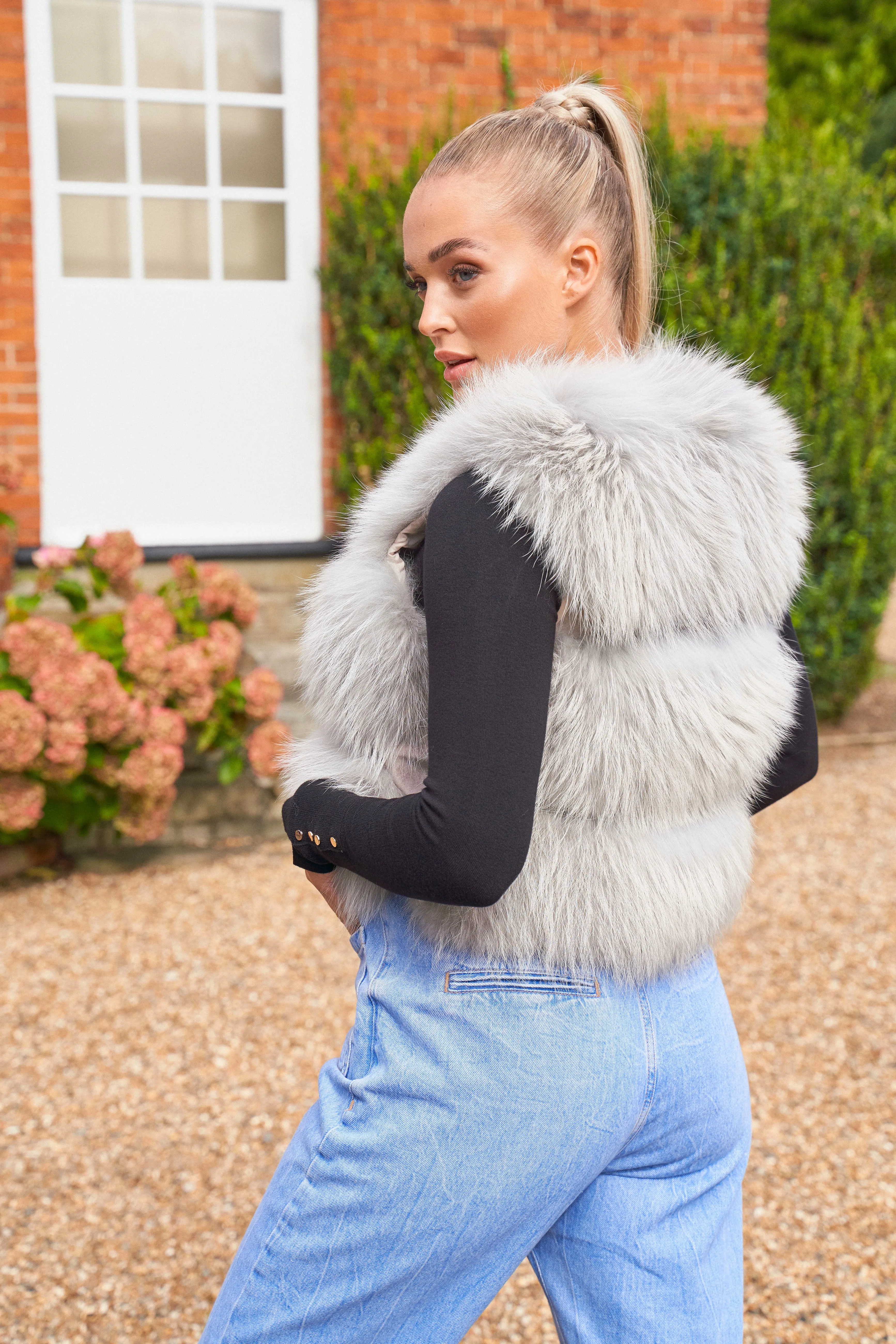 Light Grey Three Row Raccoon Fur Gilet