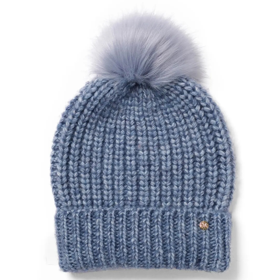 Lily Knitted Pom Pom Beanie Hat - Denim by Failsworth