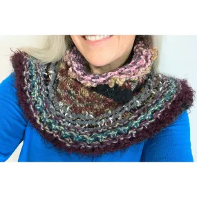 Long Hand knit in one piece soft infinity scarf adornment with multiple stitch and color changes. Winter scarf.