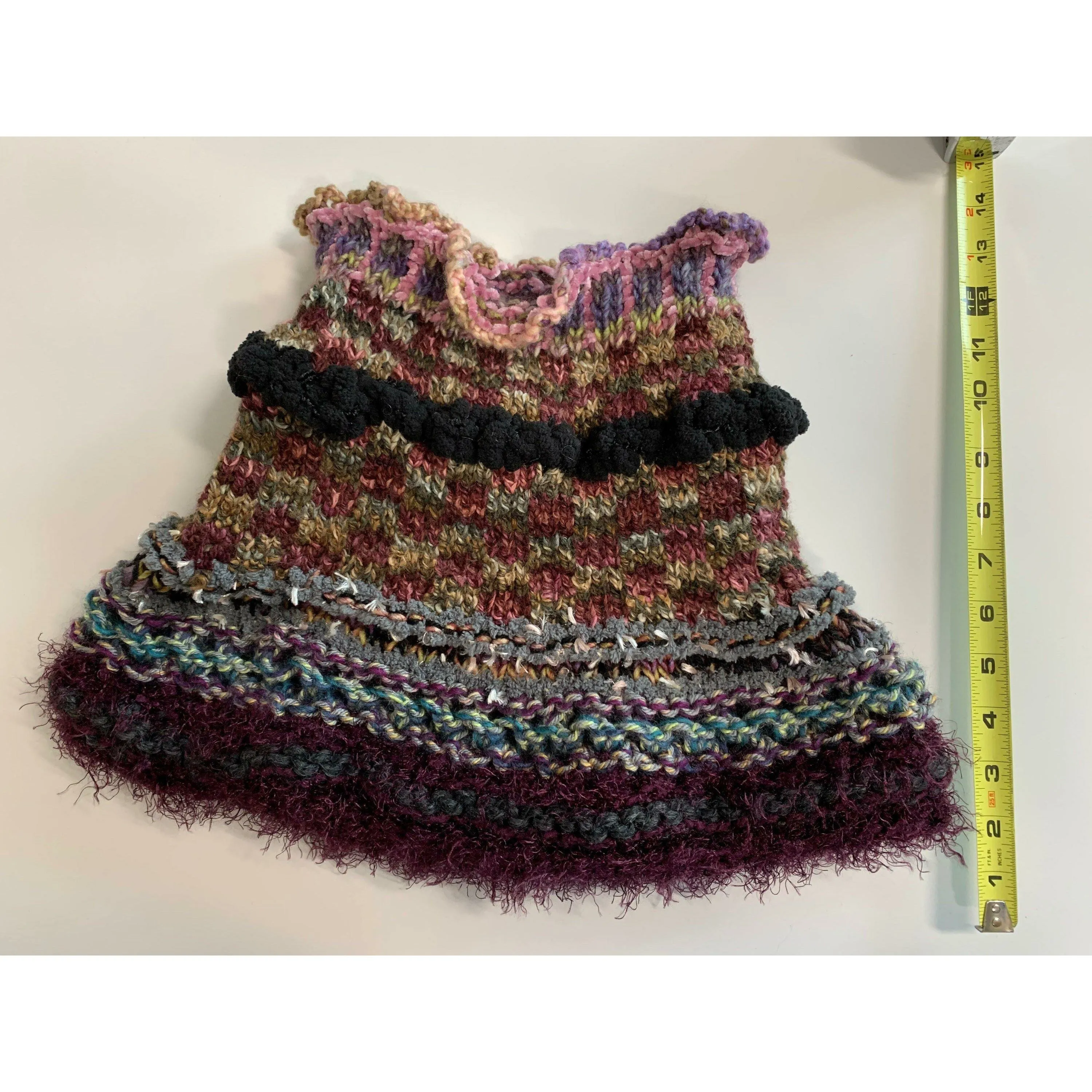 Long Hand knit in one piece soft infinity scarf adornment with multiple stitch and color changes. Winter scarf.