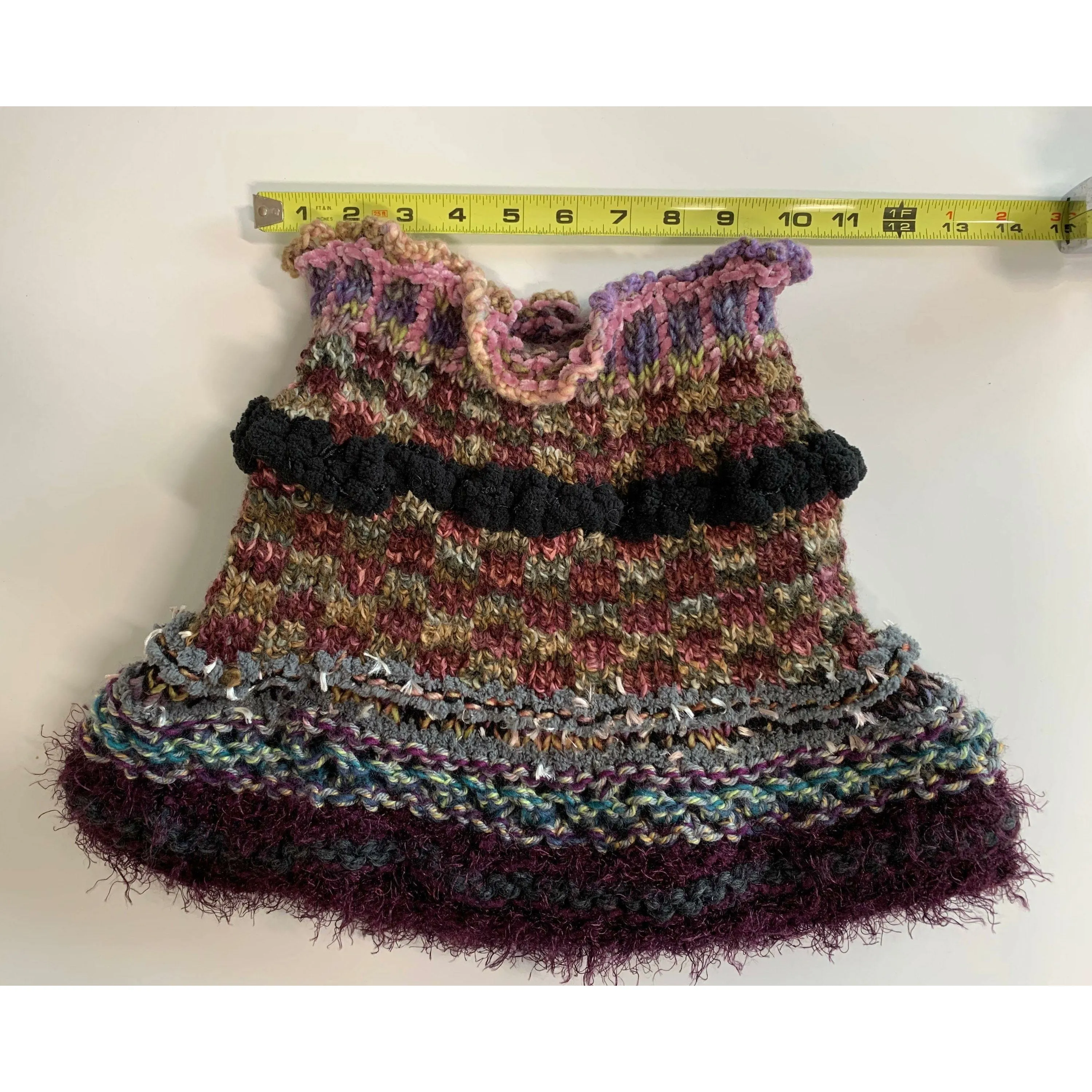 Long Hand knit in one piece soft infinity scarf adornment with multiple stitch and color changes. Winter scarf.